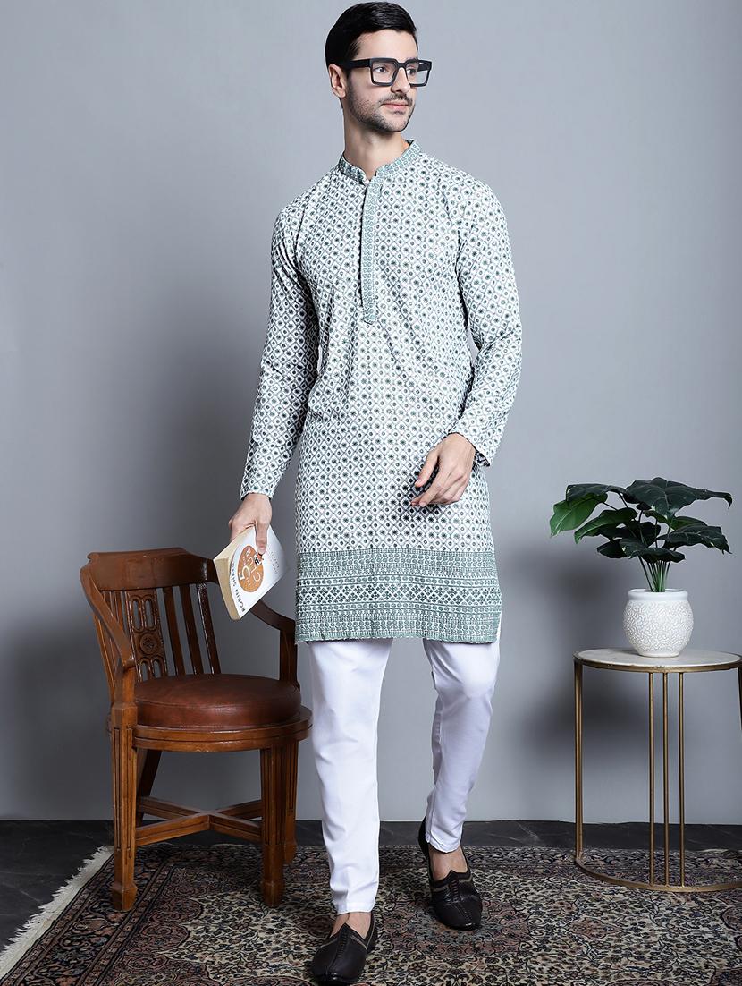 men embroidered long kurta - 20396594 - Standard Image - 4