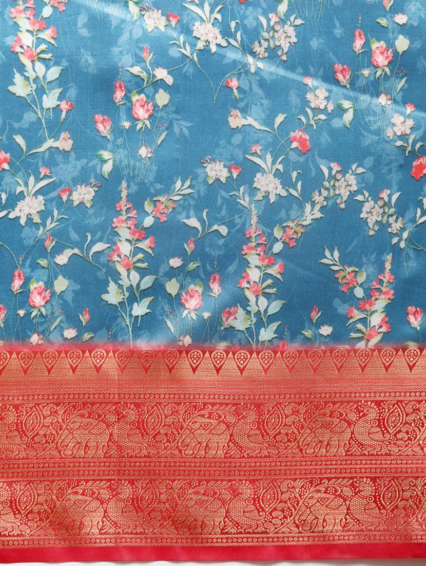 women's floral blue colored saree - 20396605 - Standard Image - 4