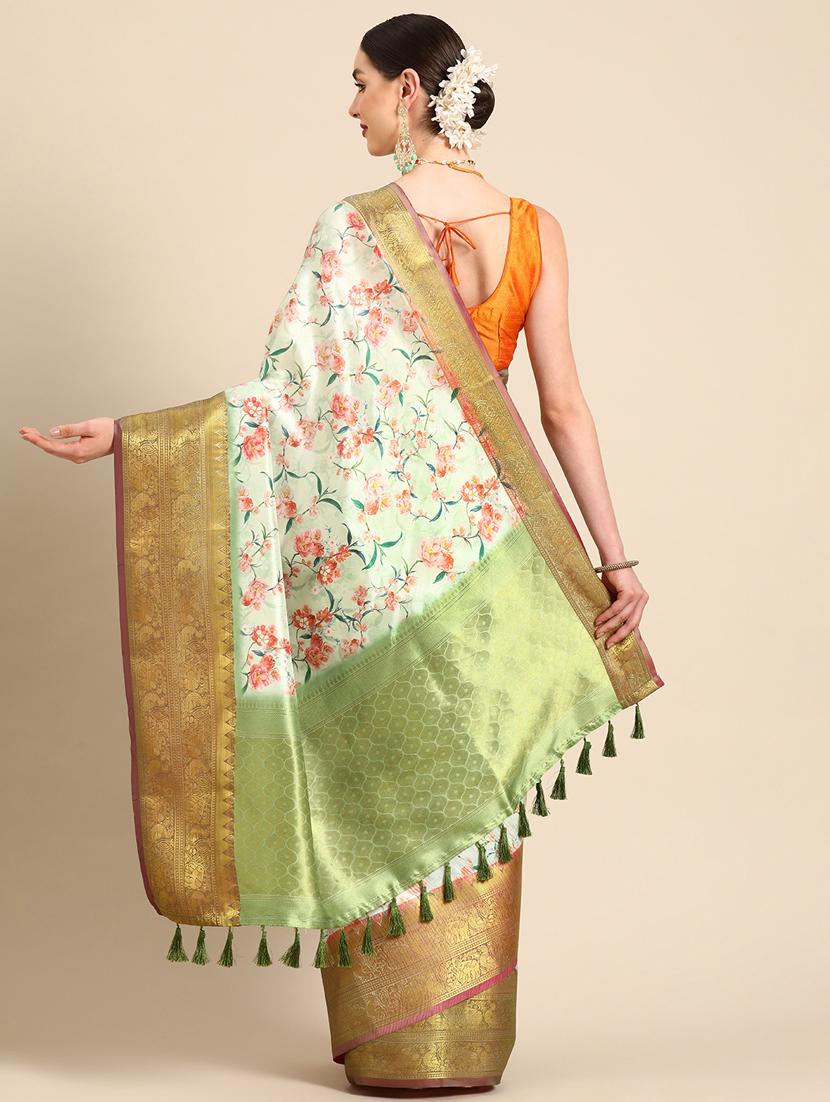 women floral bordered saree - 20396614 - Standard Image - 1
