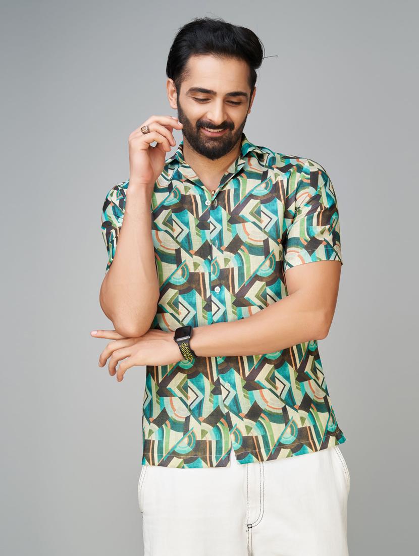 multi colored printed short sleeves casual shirt - 20396642 - Standard Image - 1