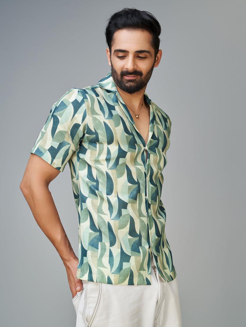 men multi colored printed linen regular casual shirt - 20396645 - Standard Image - 1