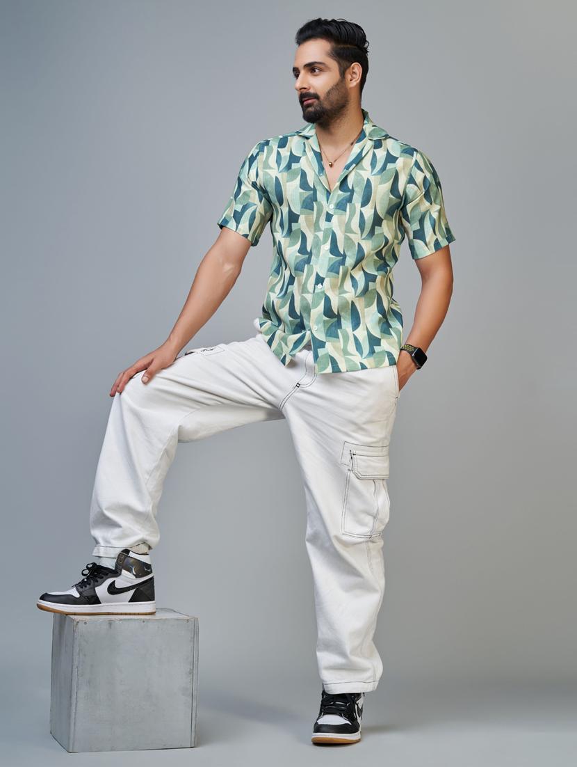 men multi colored printed linen regular casual shirt - 20396645 - Standard Image - 4