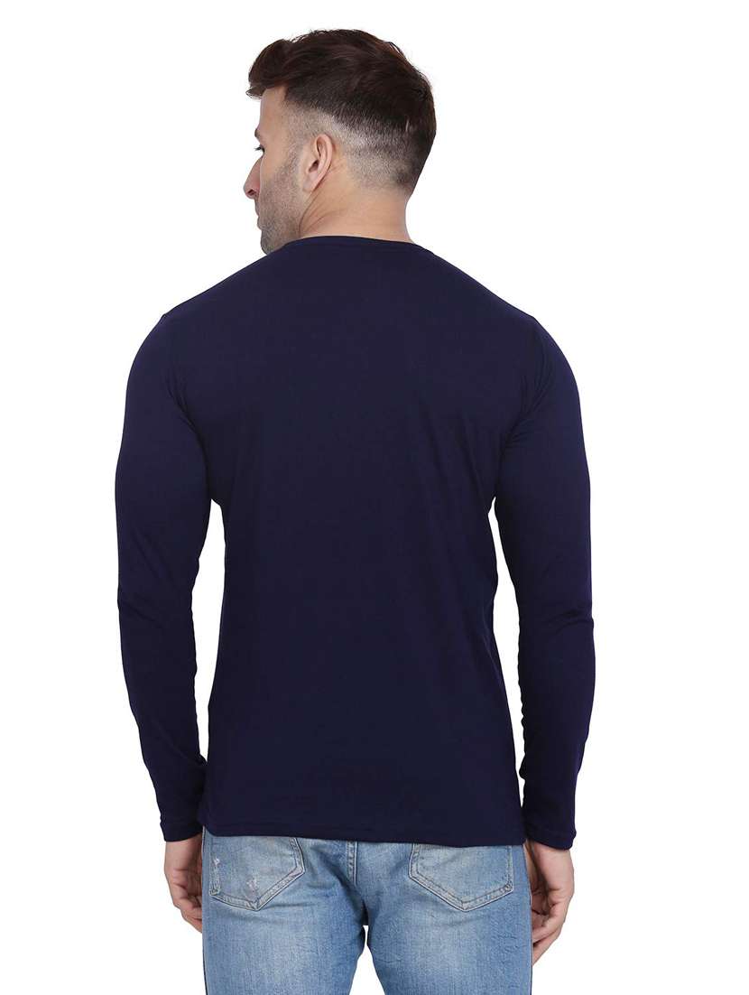 navy blue solid long sleeves slim fit t-shirt - 20396713 -  Standard Image - 1