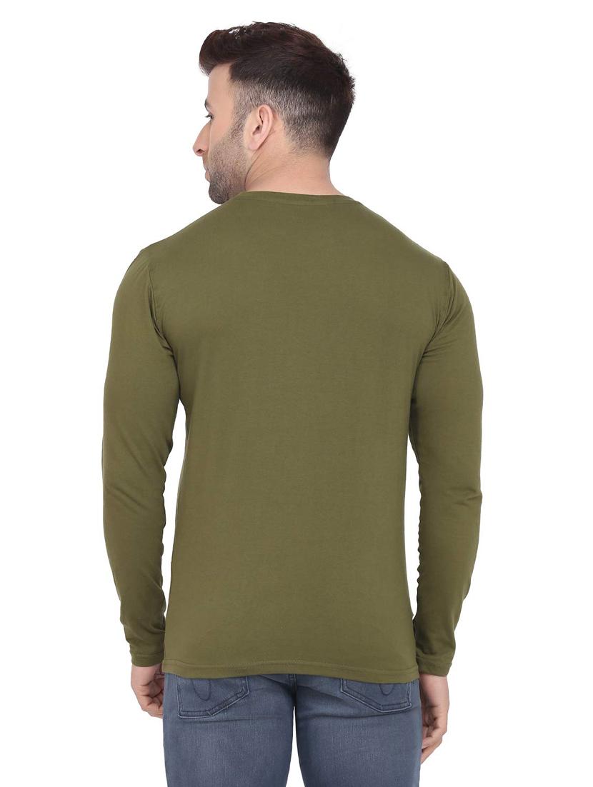 olive solid long sleeves slim fit t-shirt - 20396715 - Standard Image - 1