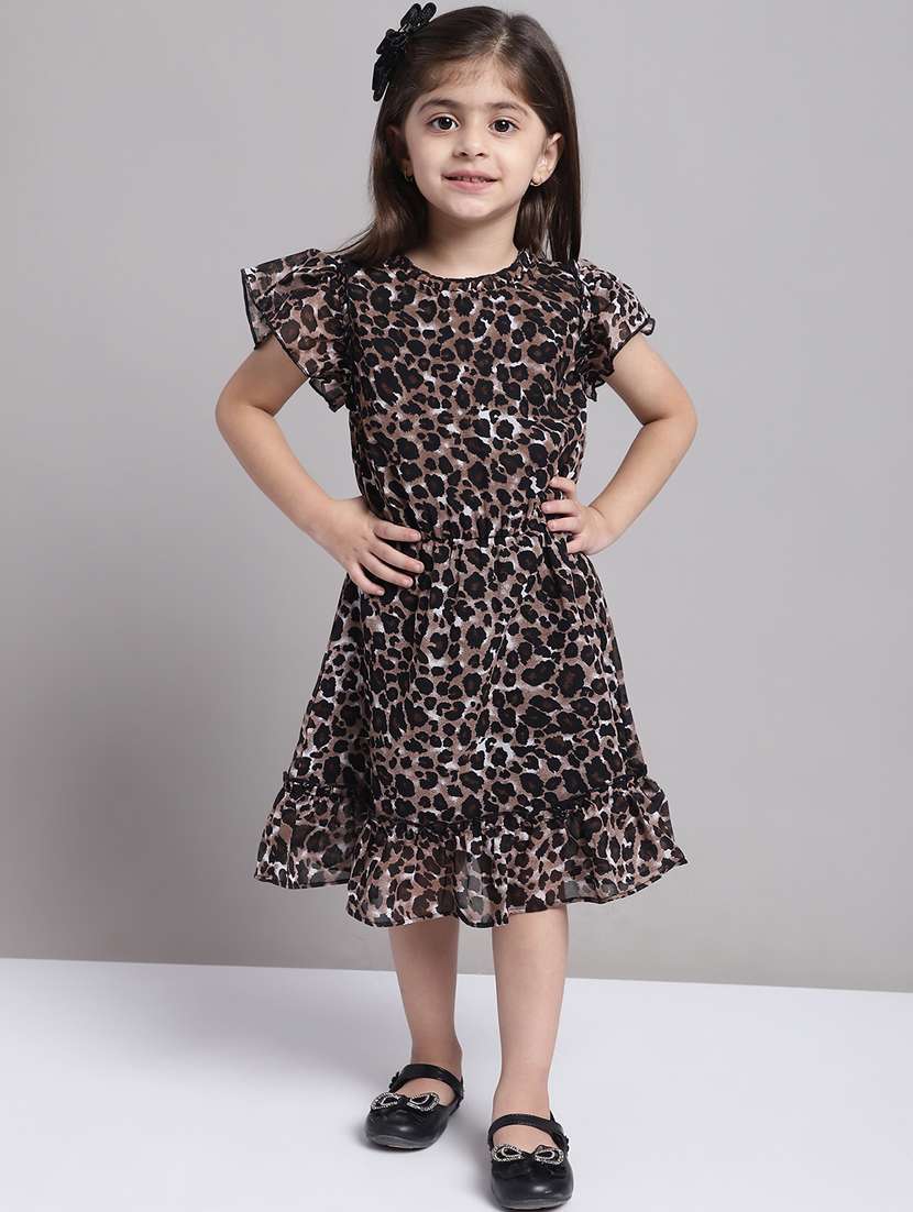 girls round neck cape sleeve frock