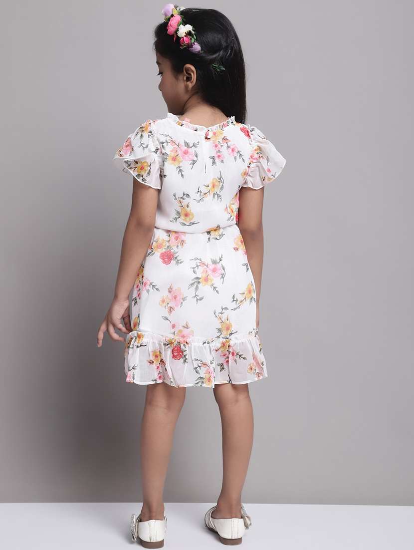 girls white round neck cape sleeve frock - 20396808 -  Standard Image - 4