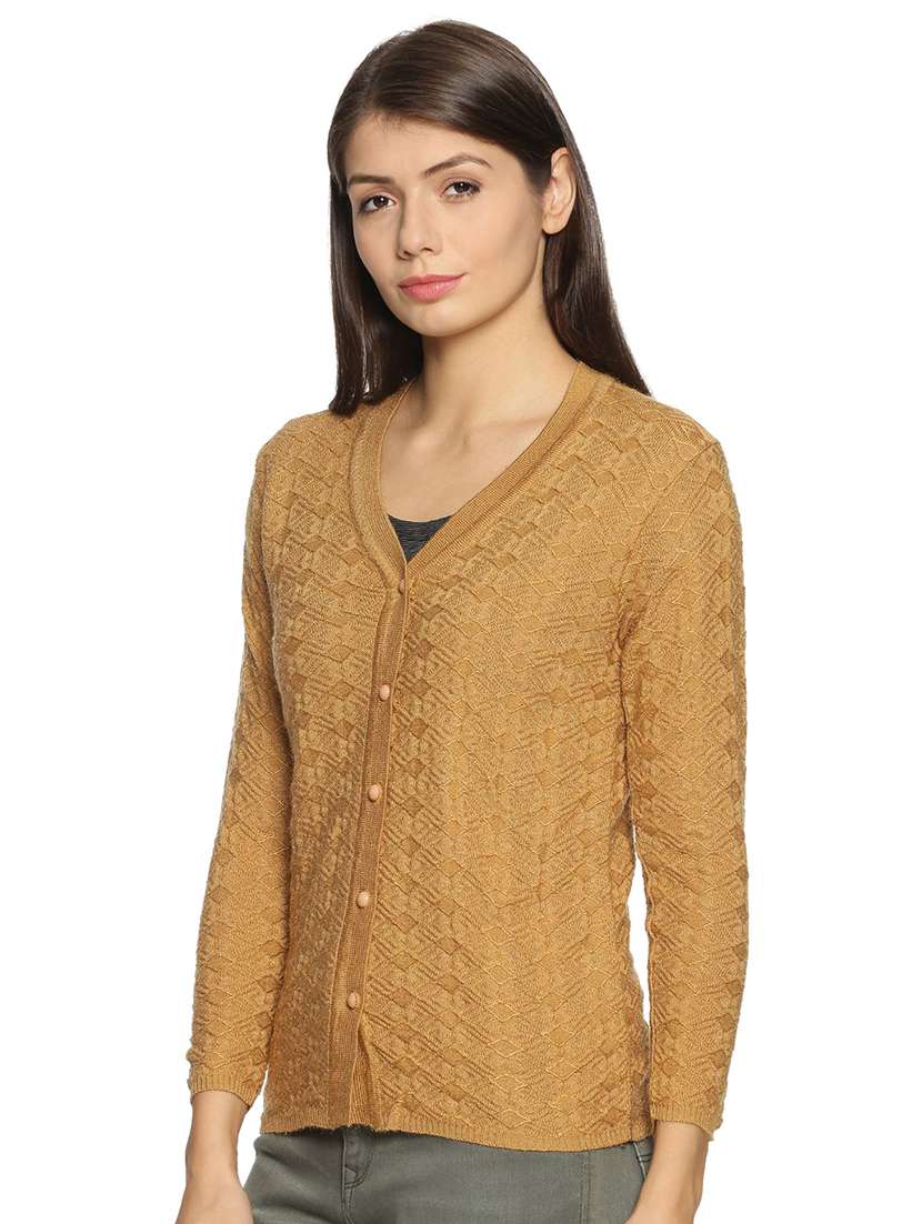 tan self design cardigan - 20396835 - Standard Image - 1