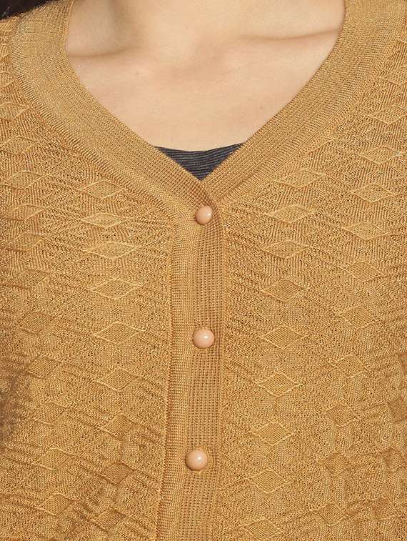 tan self design cardigan - 20396835 - Standard Image - 4