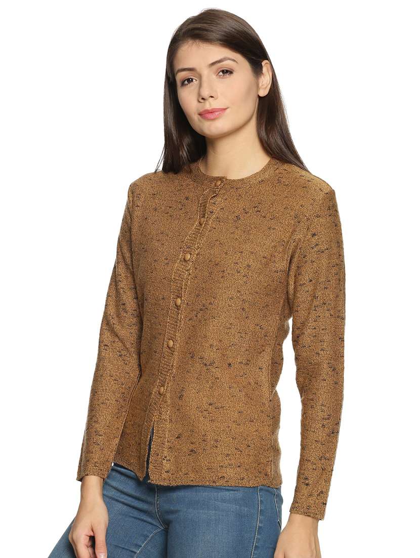 women brown mandarin neck cardigans - 20396836 -  Standard Image - 1