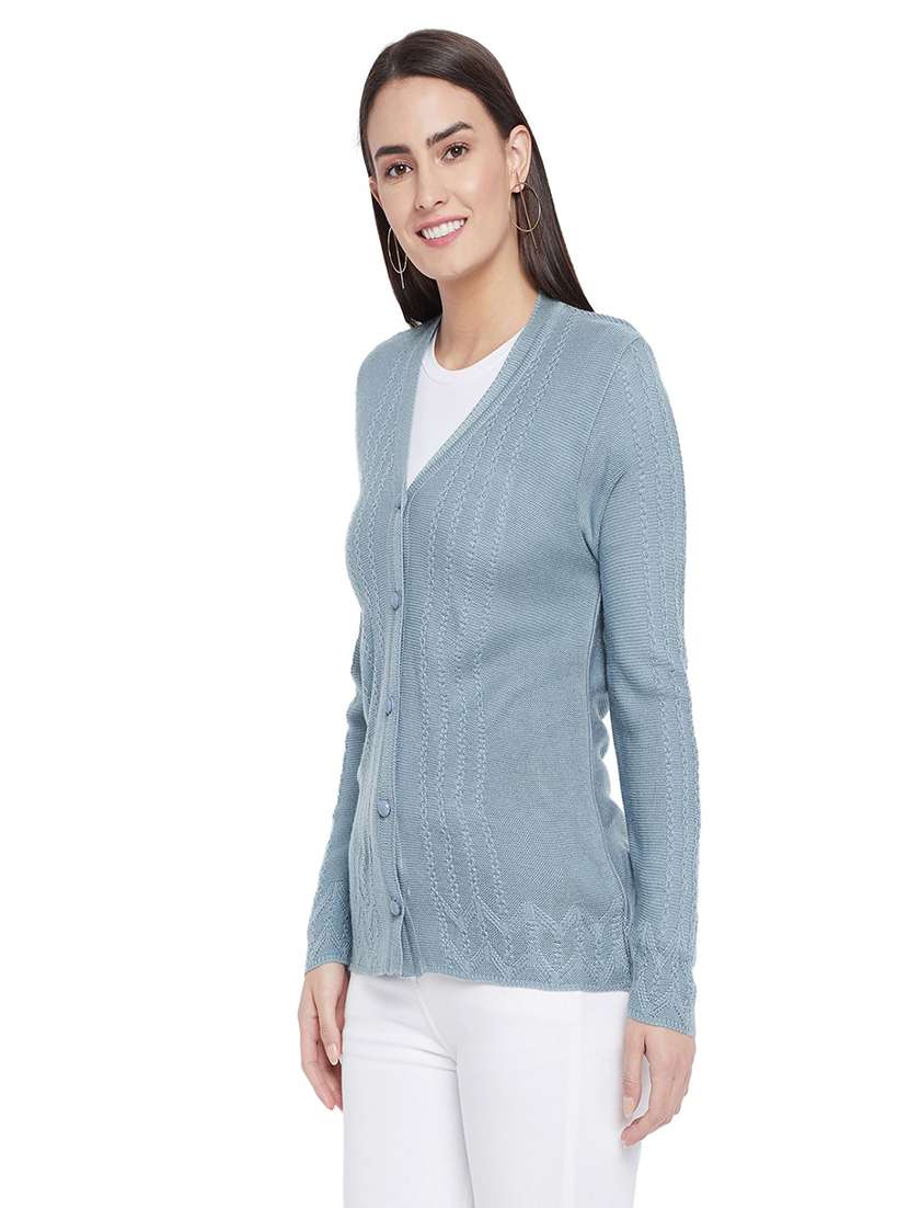 v neck self design cardigan - 20396837 -  Standard Image - 1