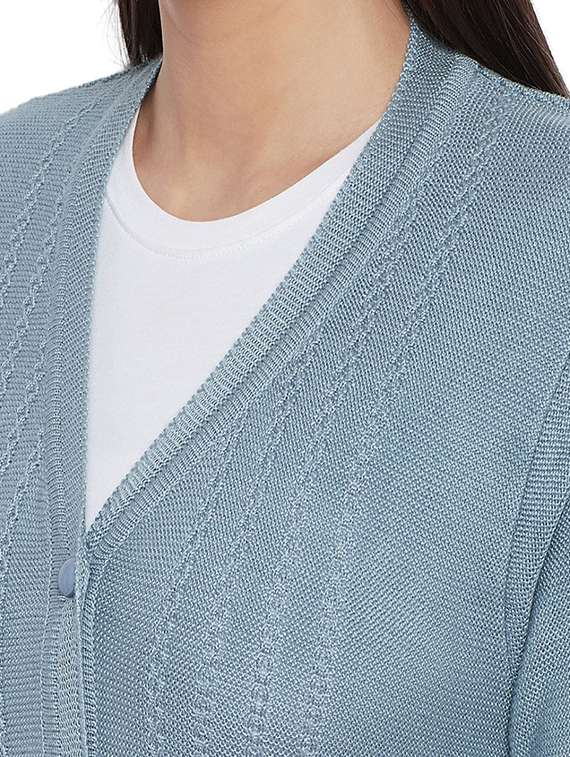 v neck self design cardigan - 20396837 -  Standard Image - 4