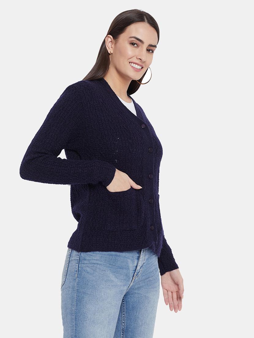 women navy blue wool blend cardigan - 20396848 -  Standard Image - 1