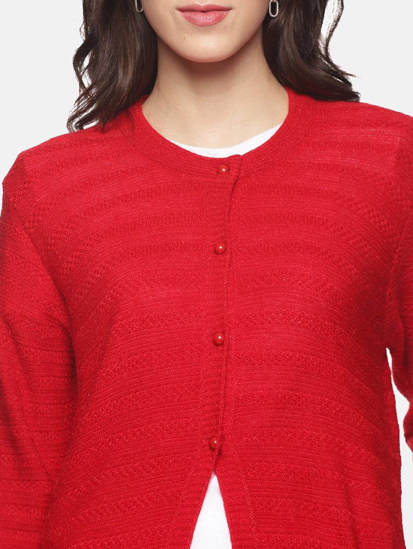 red self designed long sleeves long cardigan - 20396864 - Standard Image - 4