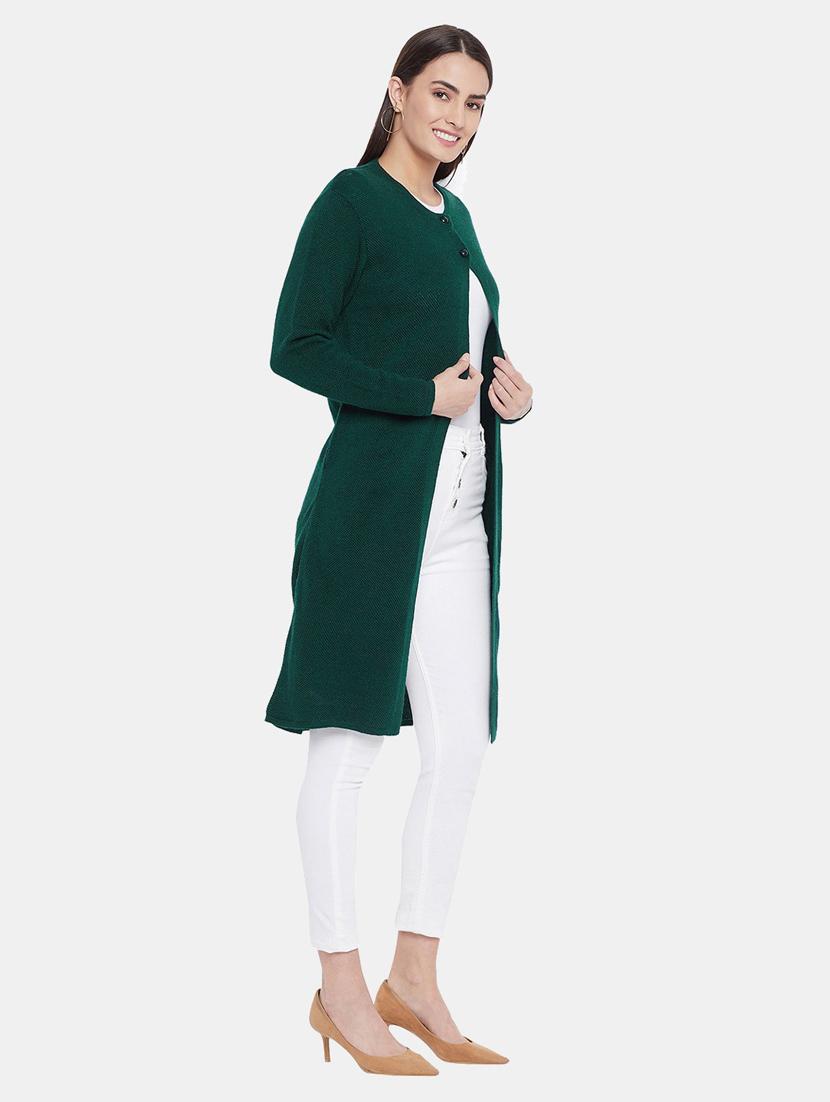 green self designed long sleeves long cardigan - 20396866 -  Standard Image - 1