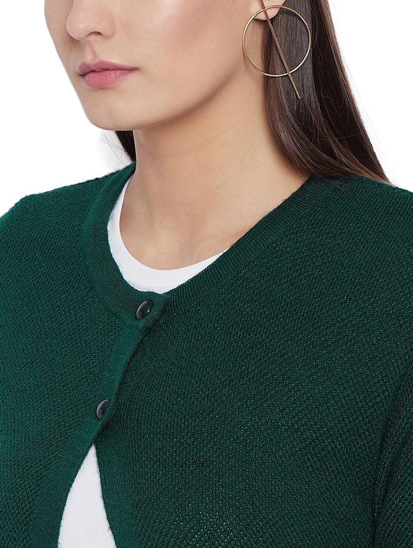 green self designed long sleeves long cardigan - 20396866 - Standard Image - 4