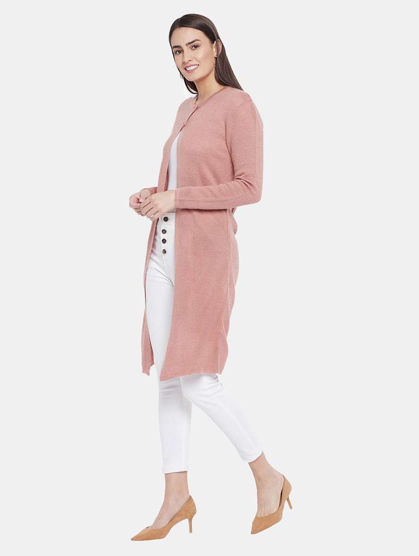 nude self designed long sleeves long cardigan - 20396878 -  Standard Image - 1