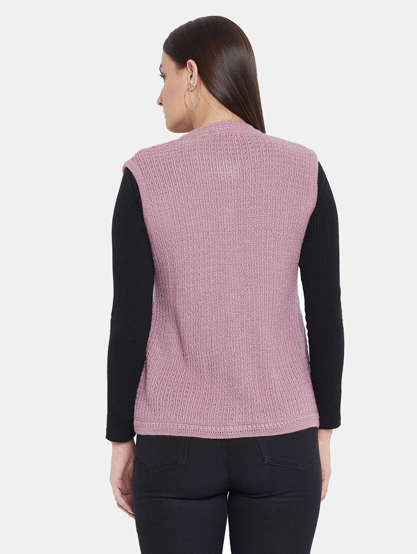 mauve self designed sleeveless cardigan - 20396914 - Standard Image - 1