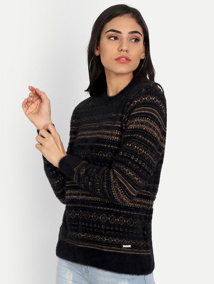 black crew neck self design cardigan - 20396942 - Standard Image - 1