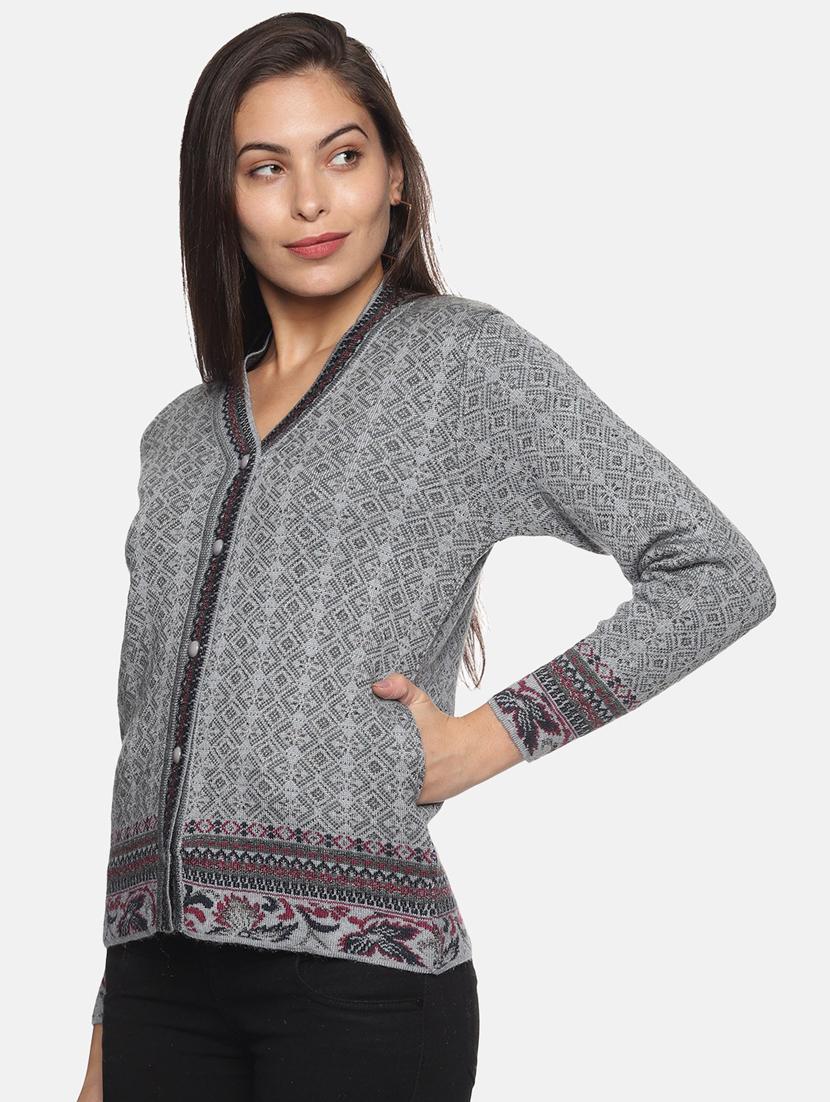women grey v-neck cardigans - 20396950 - Standard Image - 1