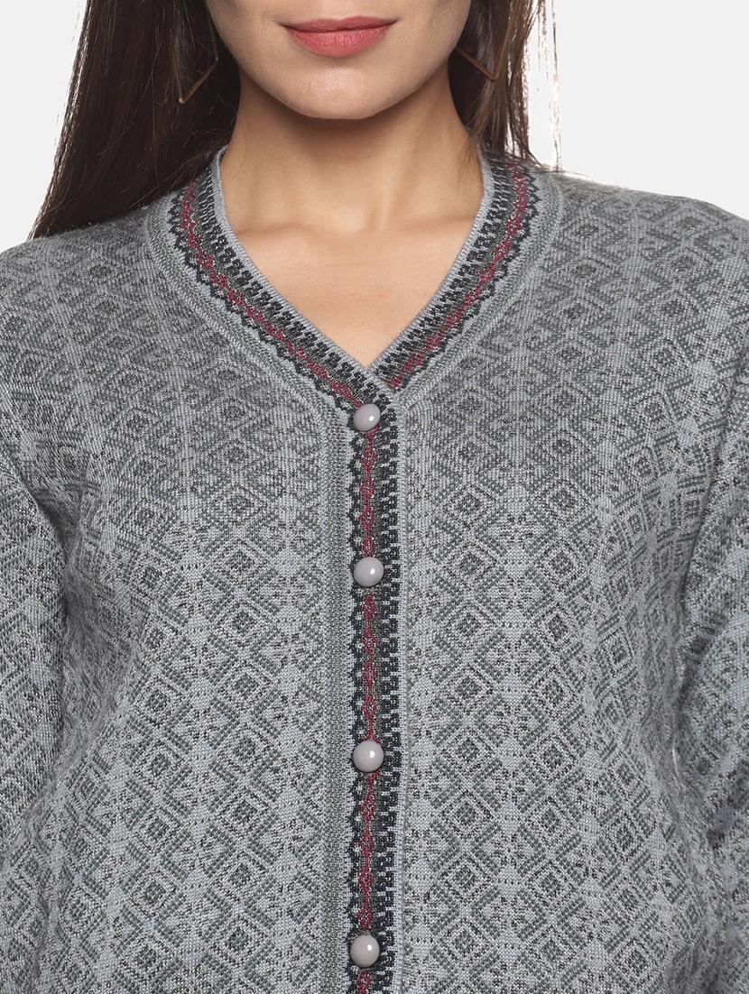 women grey v-neck cardigans - 20396950 - Standard Image - 4