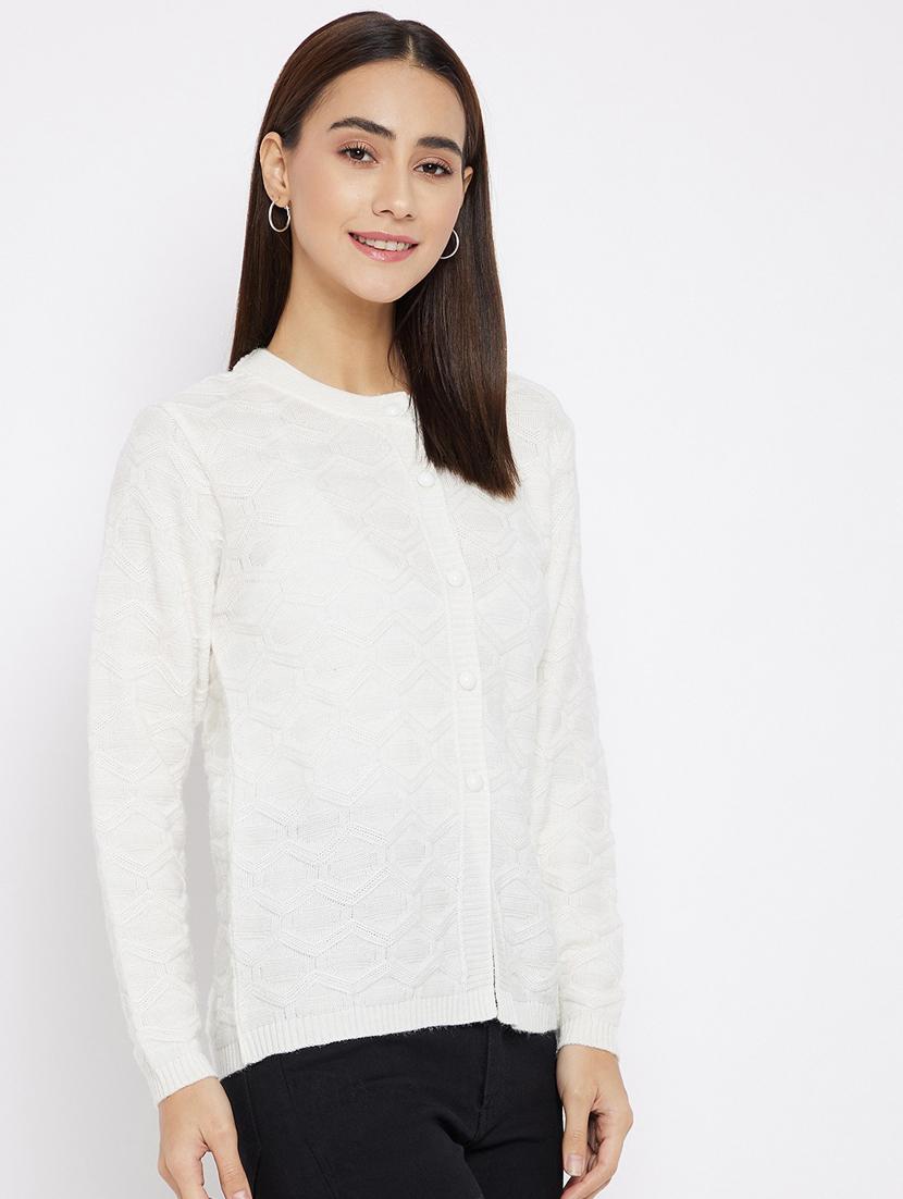 white self designed long sleeves cardigan - 20397031 - Standard Image - 1