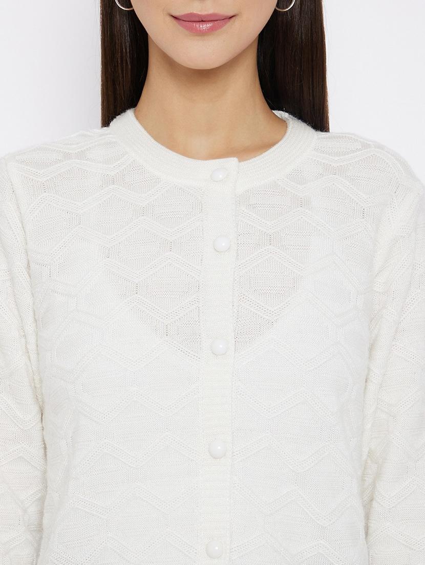 white self designed long sleeves cardigan - 20397031 - Standard Image - 4