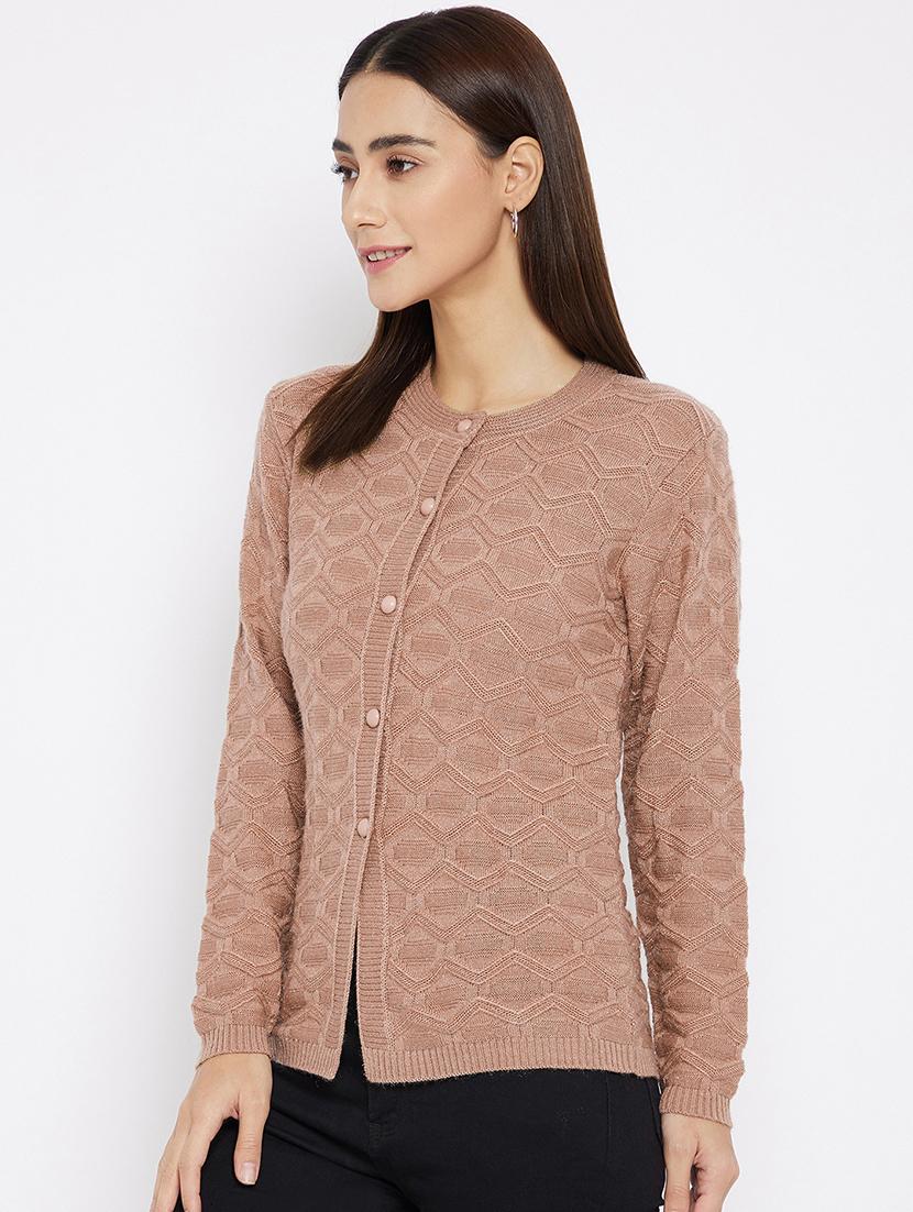 women taupe wool blend cardigan - 20397038 - Standard Image - 1