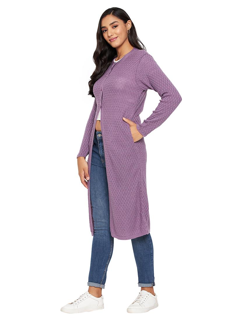 purple self design cardigan - 20397091 -  Standard Image - 1