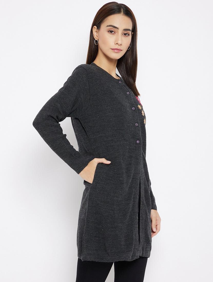 women grey round neck cardigans - 20397093 -  Standard Image - 1