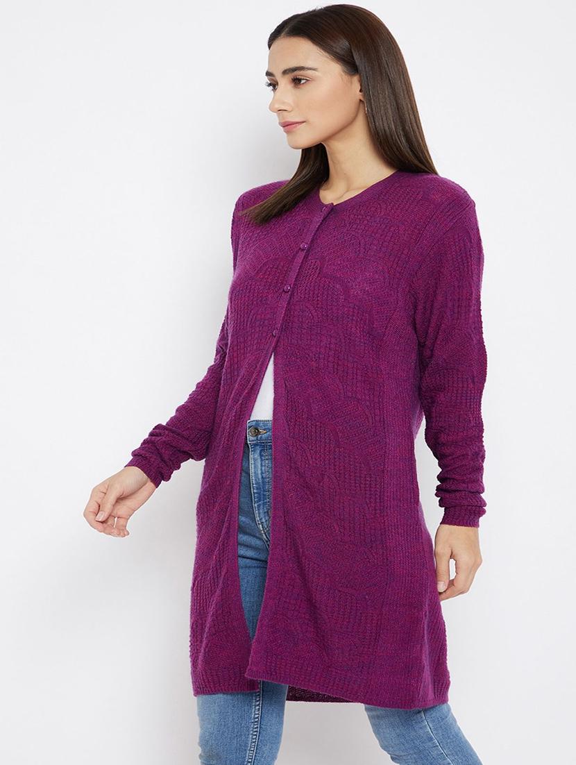 magenta self design wool blend cardigan - 20397115 - Standard Image - 1