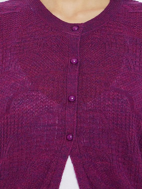 magenta self design wool blend cardigan - 20397115 - Standard Image - 4