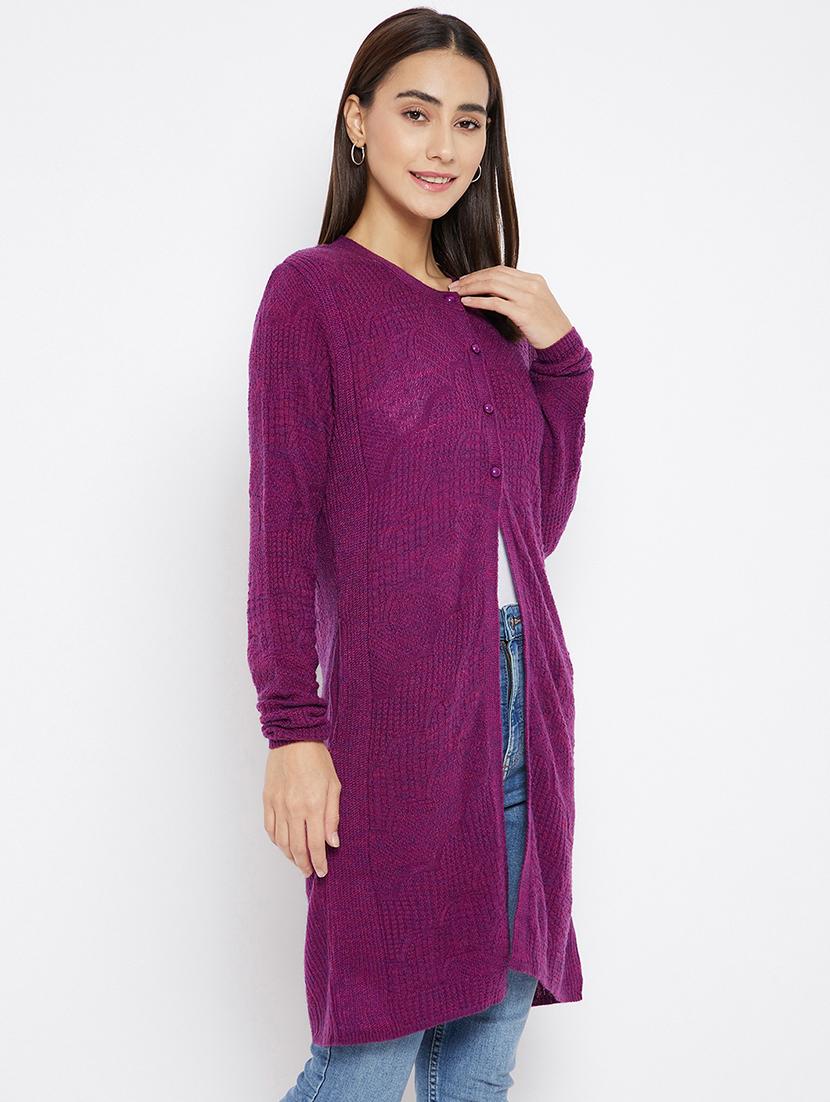women magenta wool blend cardigan - 20397118 - Standard Image - 1