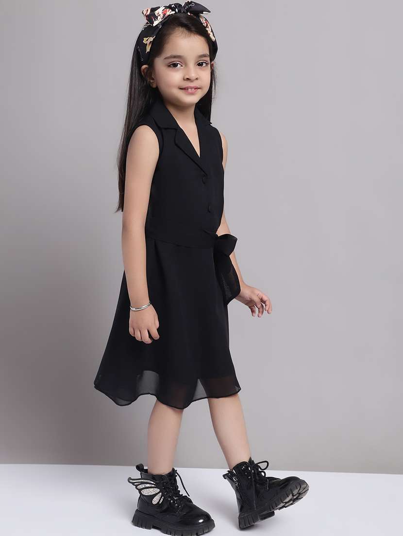 girls lapel neck sleeveless frock - 20397151 -  Standard Image - 1