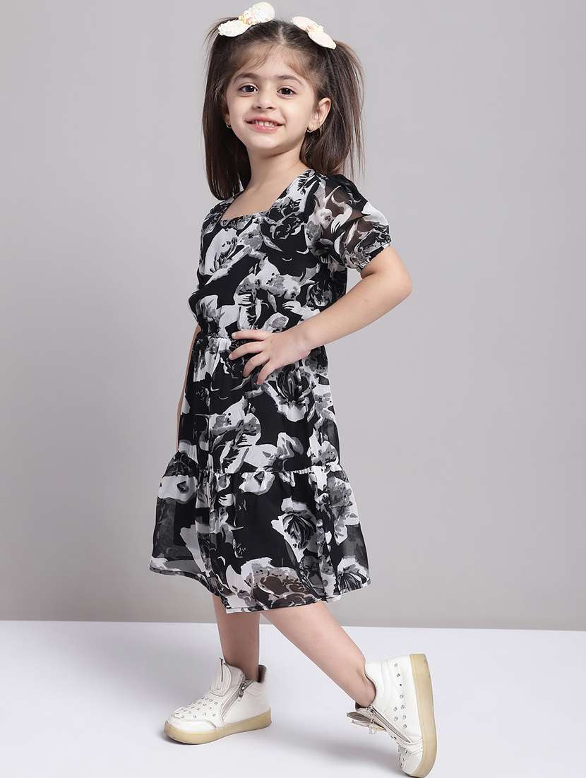 girls black square neck short sleeves frock - 20397161 -  Standard Image - 1