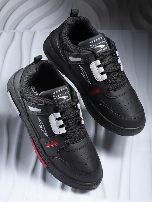 black synthetic lace up sneakers - 20397169 - Standard Image - 0
