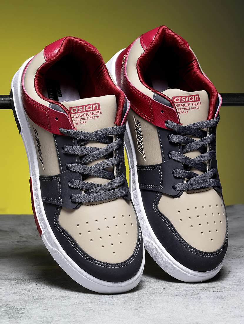 men color block beige lace up sneakers