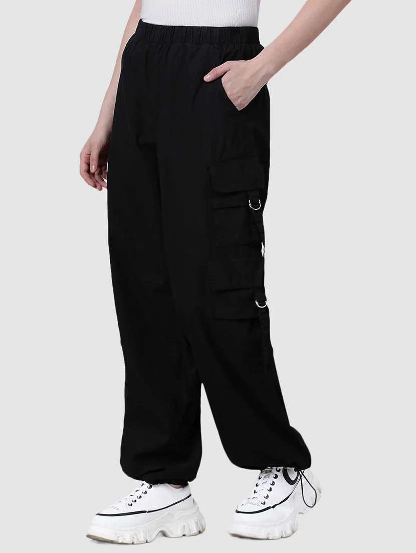 women black solids cargo trousers - 20397213 -  Standard Image - 1