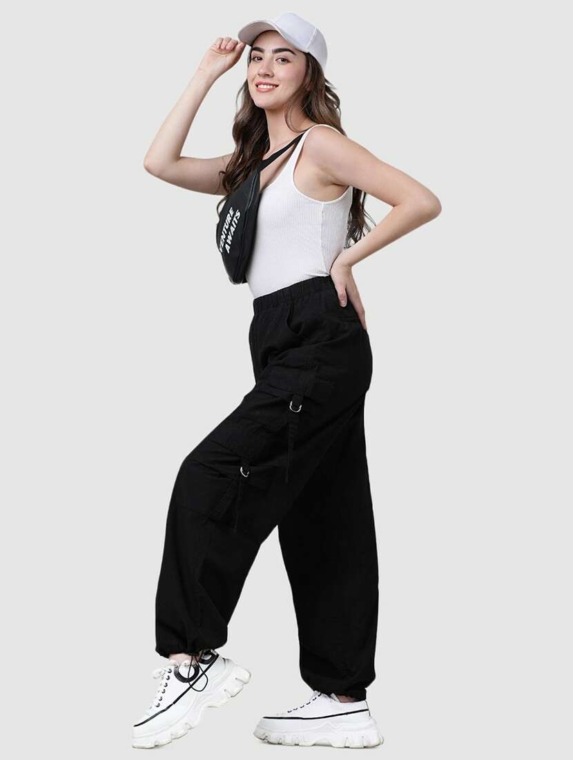 women black solids cargo trousers - 20397213 -  Standard Image - 4