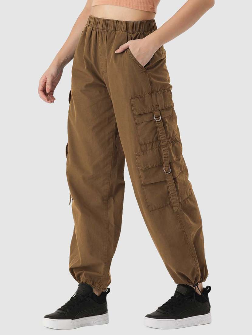women brown solds cargos trousers - 20397215 -  Standard Image - 1