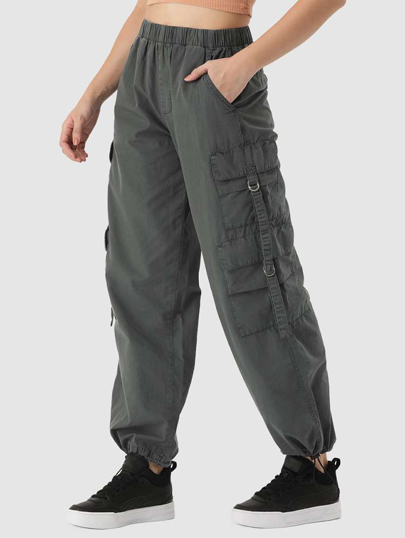 women grey solids cargos trousers - 20397219 -  Standard Image - 1