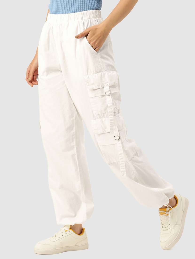 women white solids cargos trousers - 20397220 -  Standard Image - 1