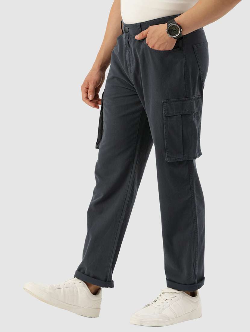 men solid charcoal cotton cargos casual trouser - 20397326 -  Standard Image - 1
