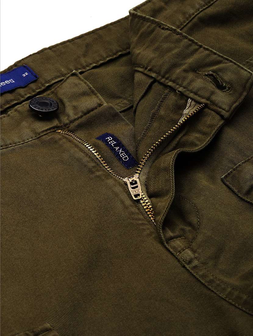 men solid olive green cotton cargo casual trouser - 20397327 -  Standard Image - 4