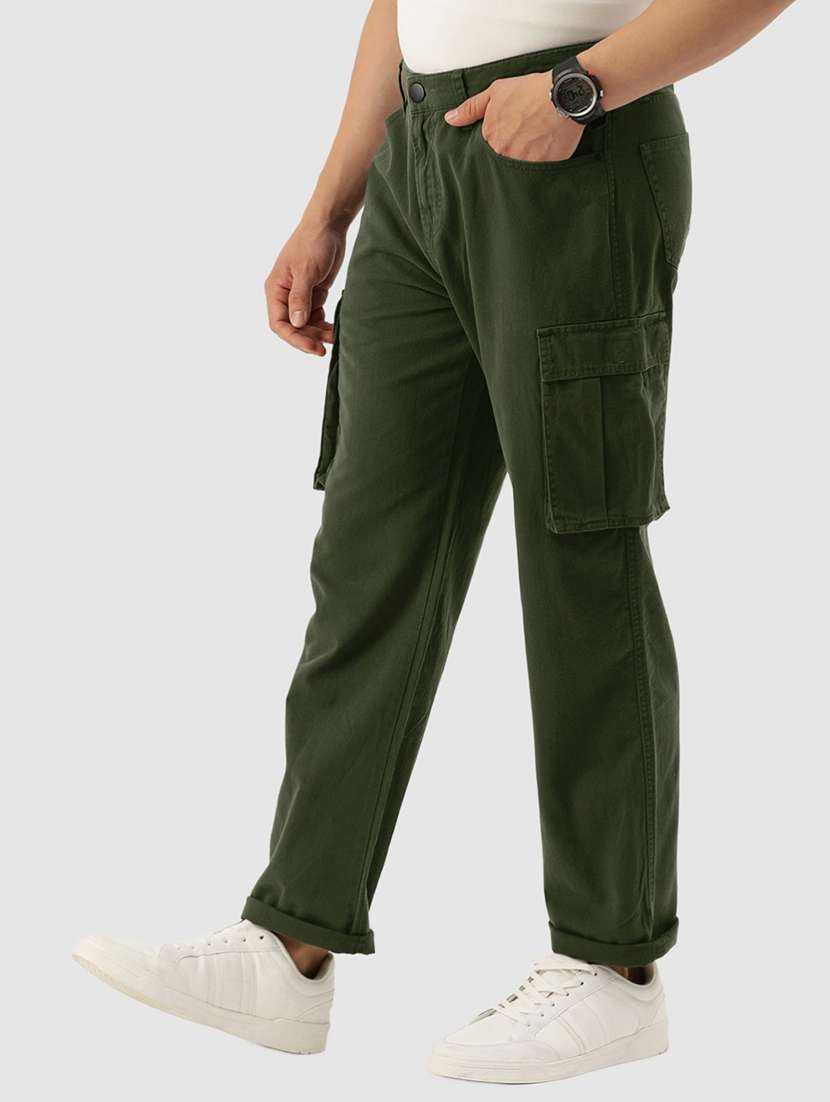 men solid olive cotton cargo casual trouser - 20397335 -  Standard Image - 1