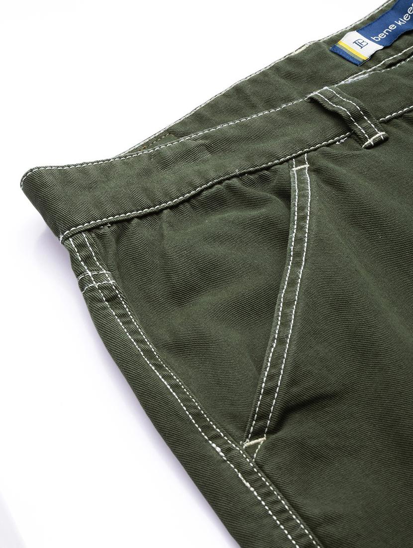 men solid olive cotton cargos casual trouser - 20397337 - Standard Image - 4