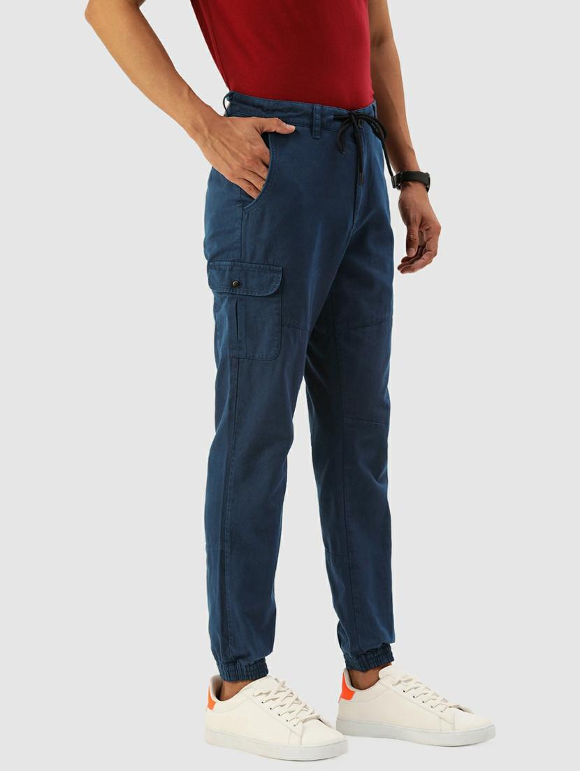 men mid rise solid cargos casual trouser - 20397343 - Standard Image - 1