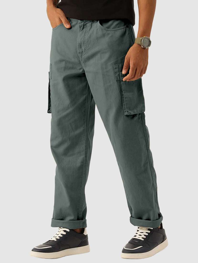 men solid charcoal cotton cargos casual trouser - 20397345 -  Standard Image - 1