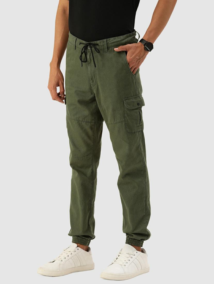 men mid rise solid cargos casual trouser - 20397346 -  Standard Image - 1