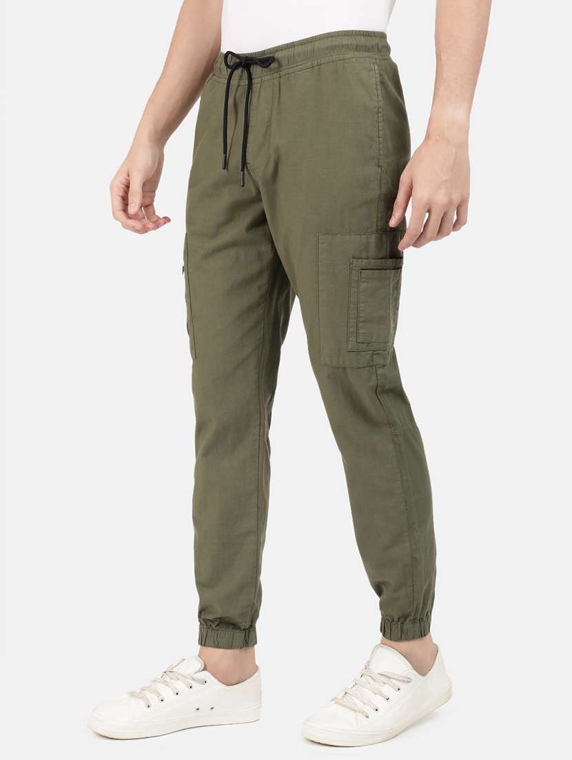 men mid rise solid cargos casual trouser - 20397355 -  Standard Image - 1