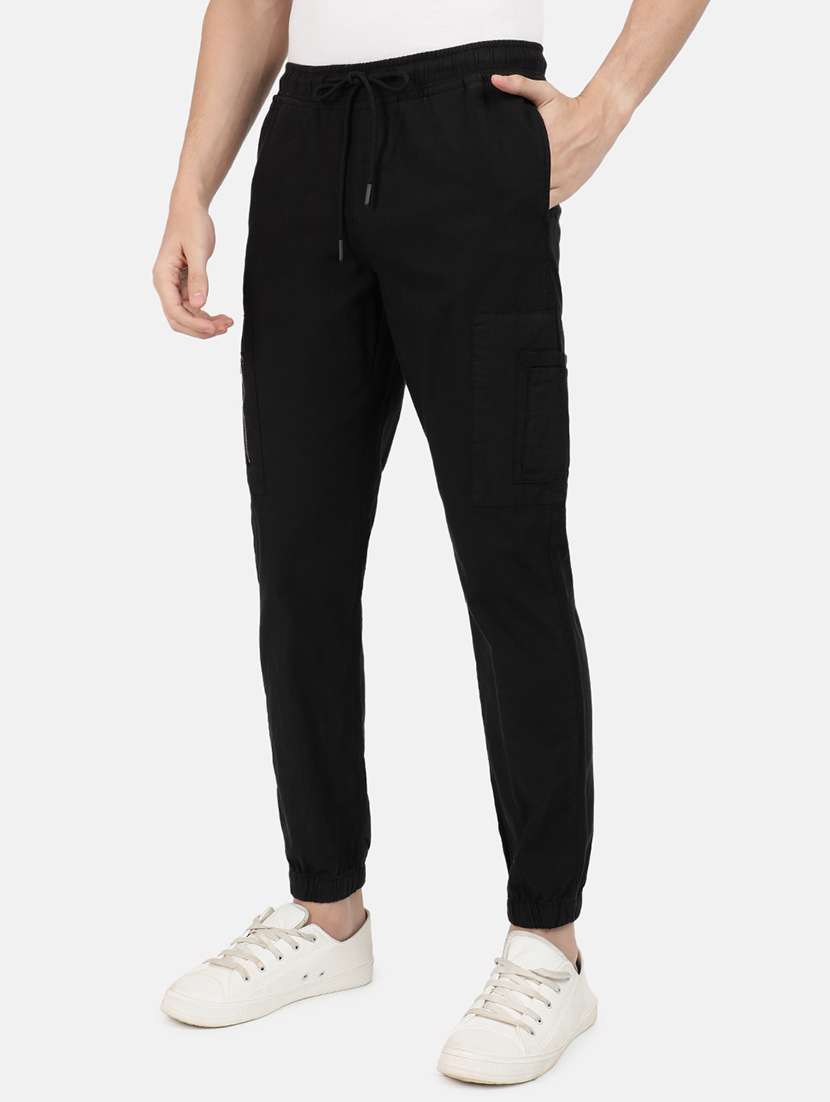 men mid rise solid cargos casual trouser - 20397358 -  Standard Image - 1